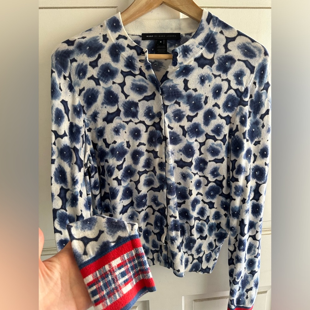 Marc By Marc Jacobs | Floral Print Knit Cardigan | Color: Blue/White | Size: M